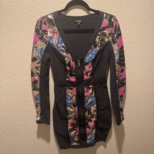 Bodycon Black Multicolor Sequin Dress size S Long Sleeve